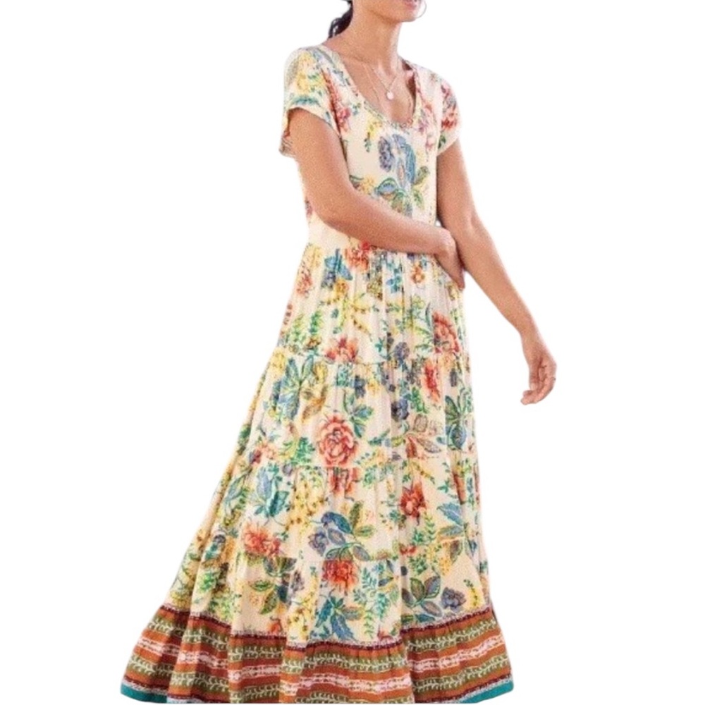 Soft Surroundings Floral Cottagecore Tier Maxi Dress Multi Bloom Short Sleeve S